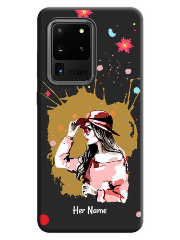 Custom Mordern Lady With Color Splash Background With Custom Text On Space Black Personalized Soft Matte Phone Covers -Samsung Galaxy S20 Ultra
