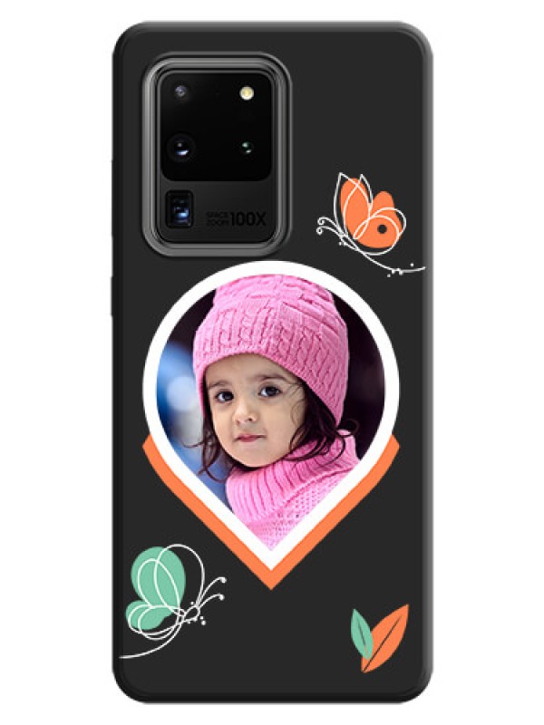 Custom Upload Pic With Simple Butterly Design On Space Black Personalized Soft Matte Phone Covers -Samsung Galaxy S20 Ultra