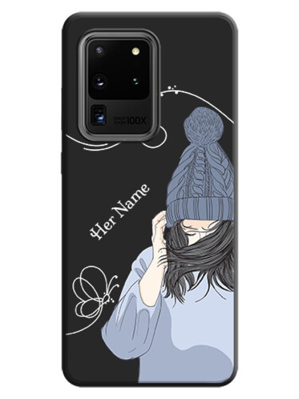 Custom Girl With Blue Winter Outfiit Custom Text Design On Space Black Personalized Soft Matte Phone Covers -Samsung Galaxy S20 Ultra