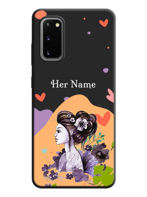 Custom Namecase For Her With Fancy Lady Image On Space Black Personalized Soft Matte Phone Covers -Samsung Galaxy S20