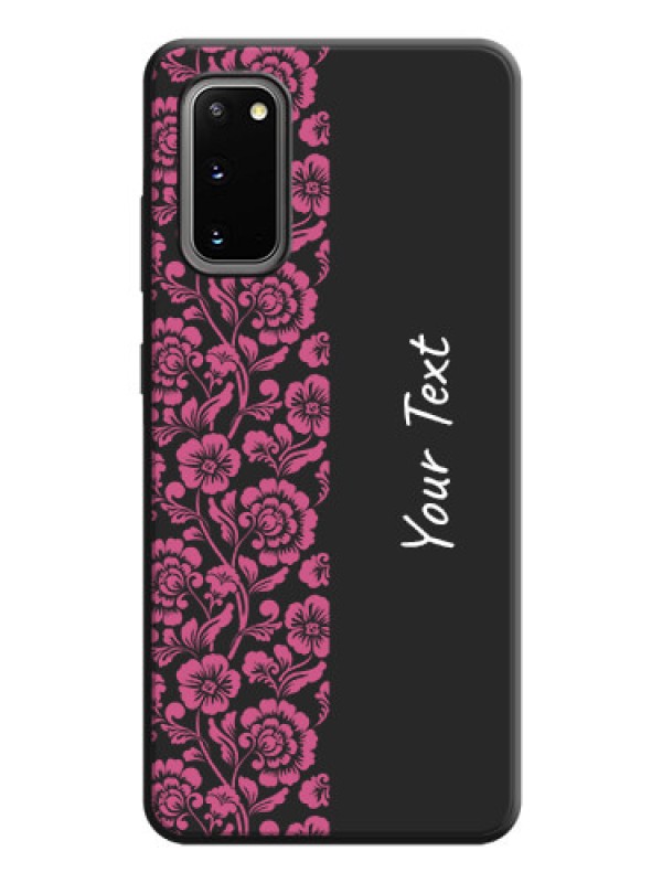 Custom Pink Floral Pattern Design With Custom Text On Space Black Personalized Soft Matte Phone Covers -Samsung Galaxy S20