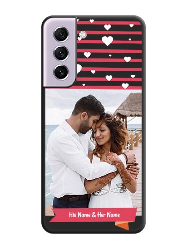 Custom White Color Love Symbols with Pink Lines Pattern on Space Black Custom Soft Matte Phone Cases - Galaxy S21 FE 5G