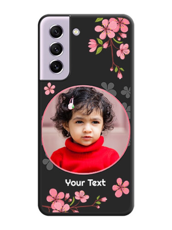 Custom Round Image with Pink Color Floral Design on Photo on Space Black Soft Matte Back Cover - Galaxy S21 FE 5G