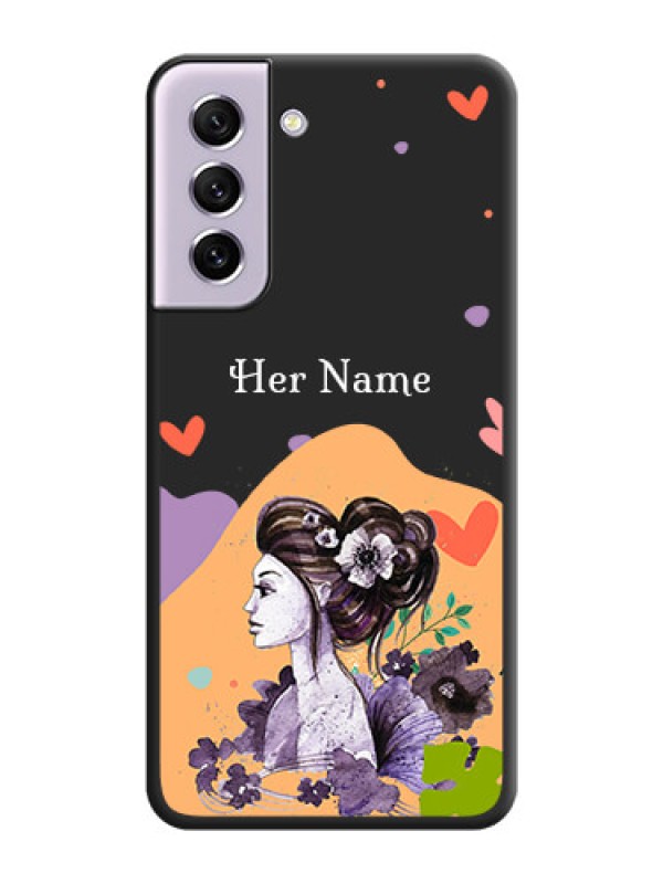 Custom Namecase For Her With Fancy Lady Image On Space Black Personalized Soft Matte Phone Covers -Samsung Galaxy S21 Fe 5G