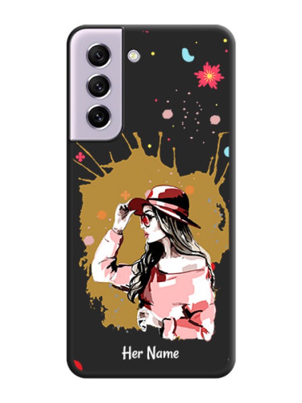 Custom Mordern Lady With Color Splash Background With Custom Text On Space Black Personalized Soft Matte Phone Covers -Samsung Galaxy S21 Fe 5G