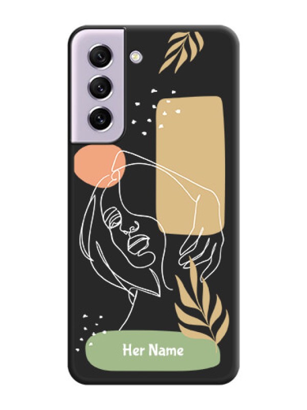 Custom Custom Text With Line Art Of Women & Leaves Design On Space Black Personalized Soft Matte Phone Covers -Samsung Galaxy S21 Fe 5G