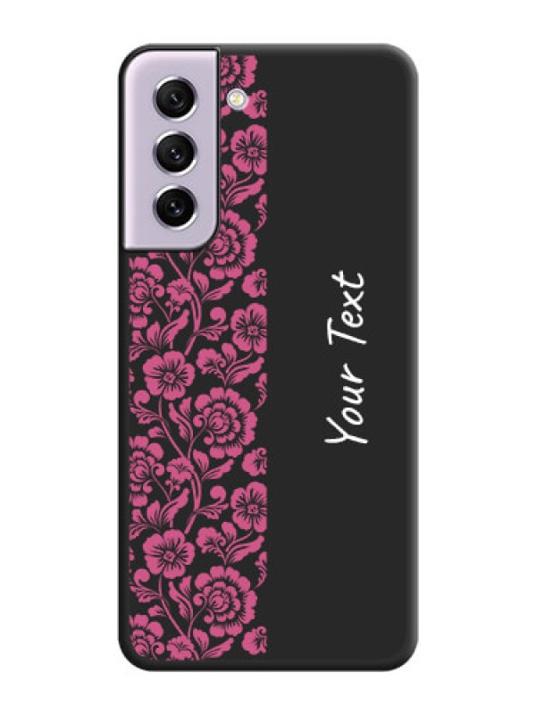 Custom Pink Floral Pattern Design With Custom Text On Space Black Personalized Soft Matte Phone Covers -Samsung Galaxy S21 Fe 5G