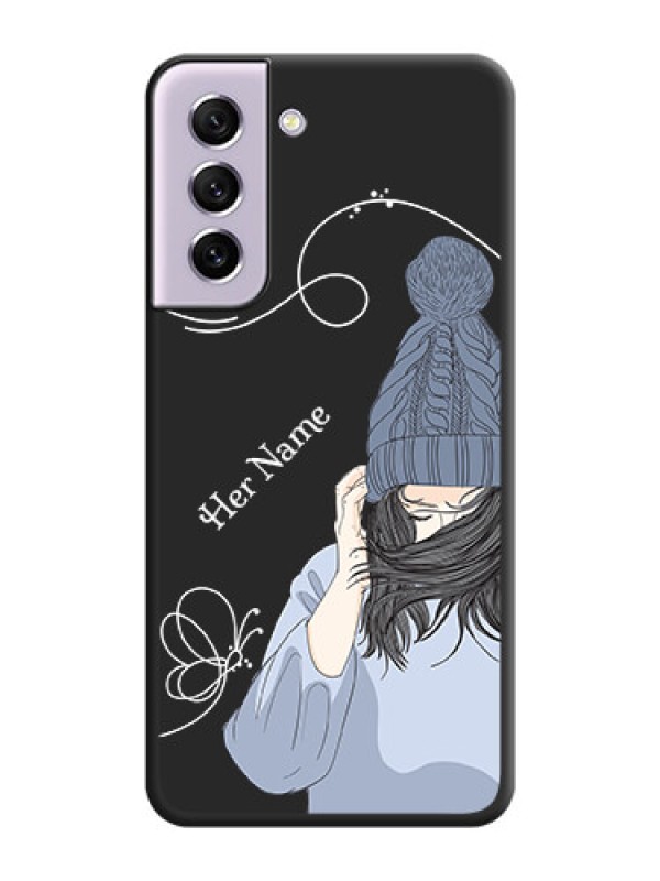 Custom Girl With Blue Winter Outfiit Custom Text Design On Space Black Personalized Soft Matte Phone Covers -Samsung Galaxy S21 Fe 5G