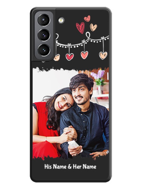 Custom Pink Love Hangings with Name on Space Black Custom Soft Matte Phone Cases - Galaxy S21 Plus
