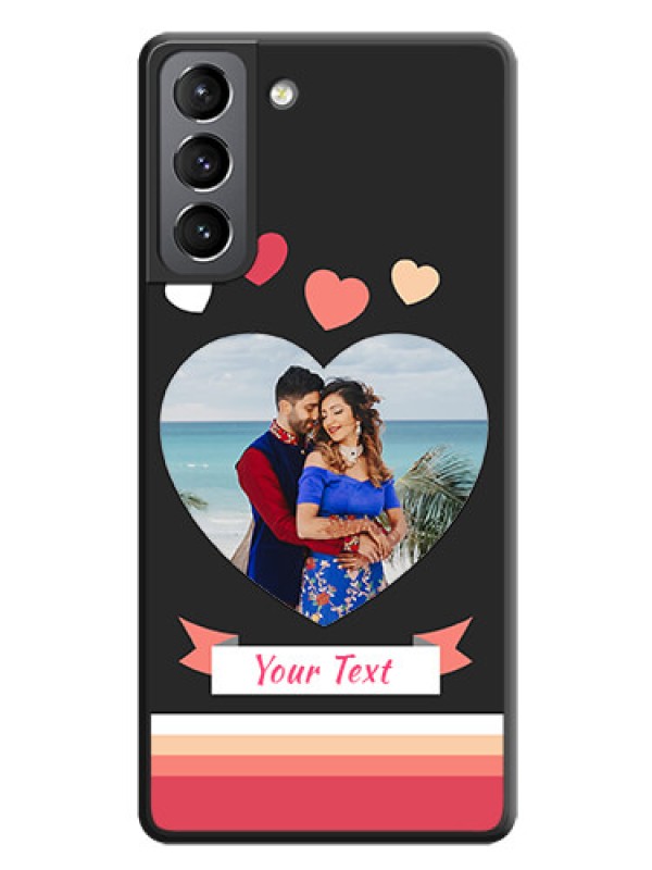 Custom Love Shaped Photo with Colorful Stripes on Personalised Space Black Soft Matte Cases - Galaxy S21 Plus