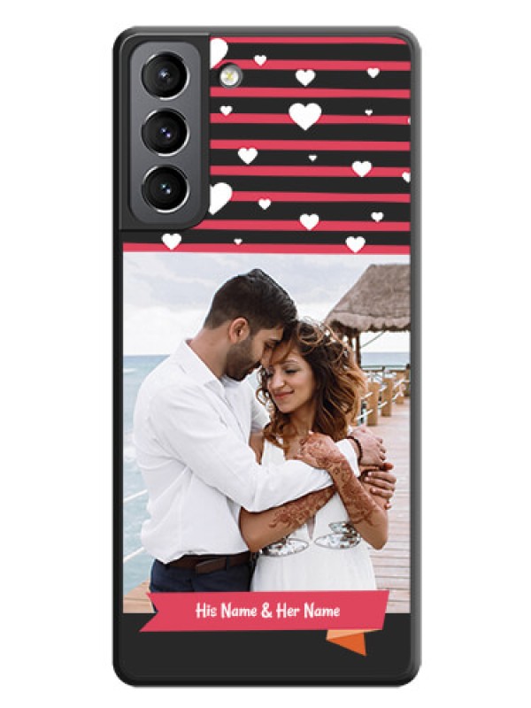 Custom White Color Love Symbols with Pink Lines Pattern on Space Black Custom Soft Matte Phone Cases - Galaxy S21 Plus