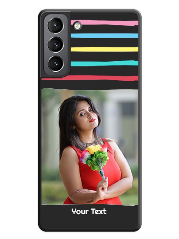 Custom Multicolor Lines with Image on Space Black Personalized Soft Matte Phone Covers - Galaxy S21 Plus