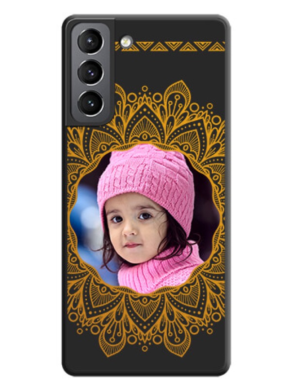 Custom Round Image with Floral Design on Photo on Space Black Soft Matte Mobile Cover - Galaxy S21 Plus