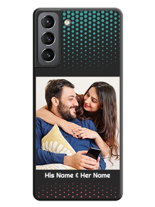 Custom Faded Dots with Grunge Photo Frame and Text on Space Black Custom Soft Matte Phone Cases - Galaxy S21 Plus