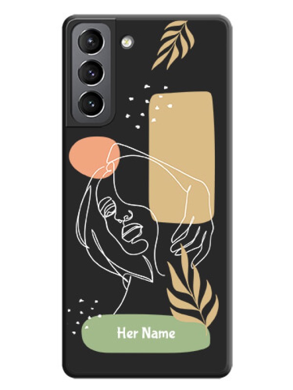 Custom Custom Text With Line Art Of Women & Leaves Design On Space Black Personalized Soft Matte Phone Covers -Samsung Galaxy S21 Plus