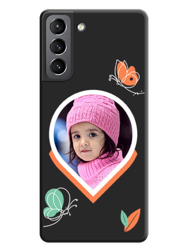 Custom Upload Pic With Simple Butterly Design On Space Black Personalized Soft Matte Phone Covers -Samsung Galaxy S21 Plus