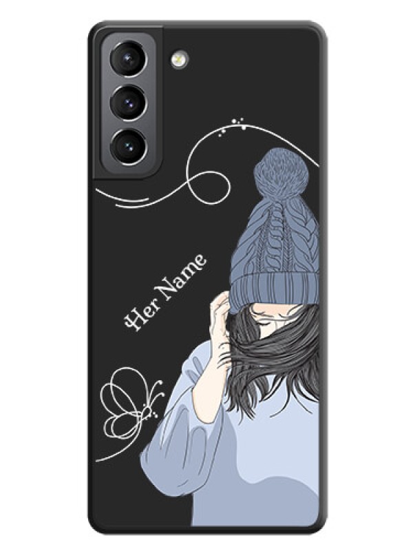 Custom Girl With Blue Winter Outfiit Custom Text Design On Space Black Personalized Soft Matte Phone Covers -Samsung Galaxy S21 Plus
