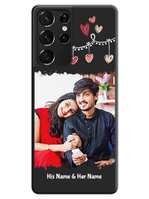 Custom Pink Love Hangings with Name on Space Black Custom Soft Matte Phone Cases - Galaxy S21 Ultra