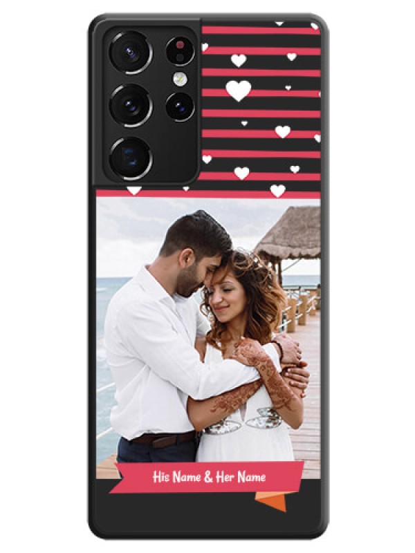 Custom White Color Love Symbols with Pink Lines Pattern on Space Black Custom Soft Matte Phone Cases - Galaxy S21 Ultra