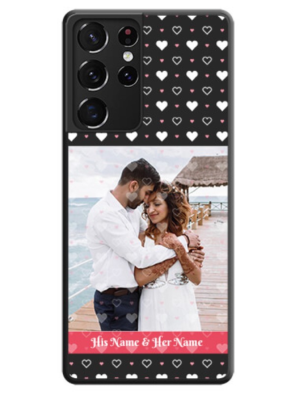 Custom White Color Love Symbols with Text Design on Photo on Space Black Soft Matte Phone Cover - Galaxy S21 Ultra