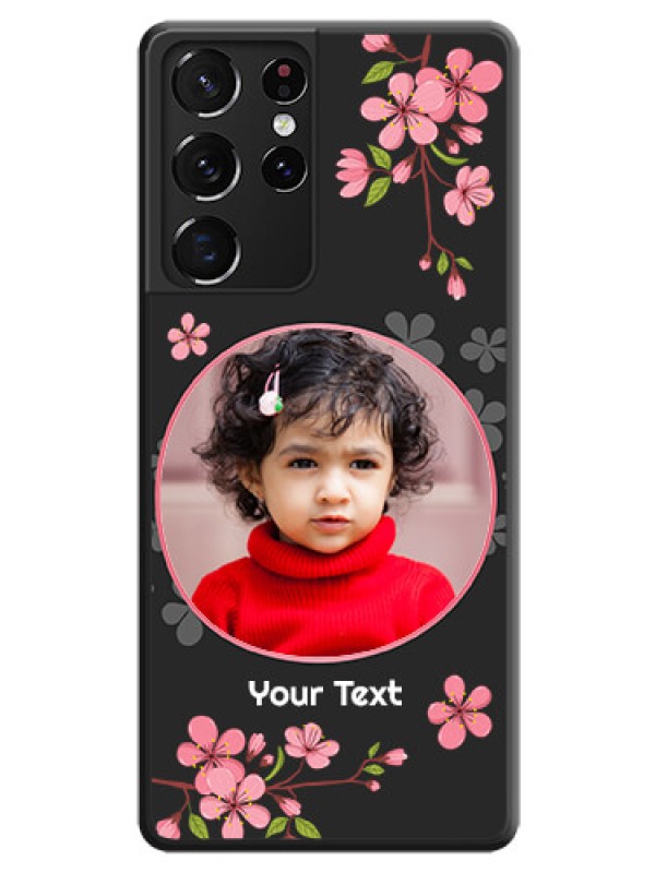 Custom Round Image with Pink Color Floral Design on Photo on Space Black Soft Matte Back Cover - Galaxy S21 Ultra