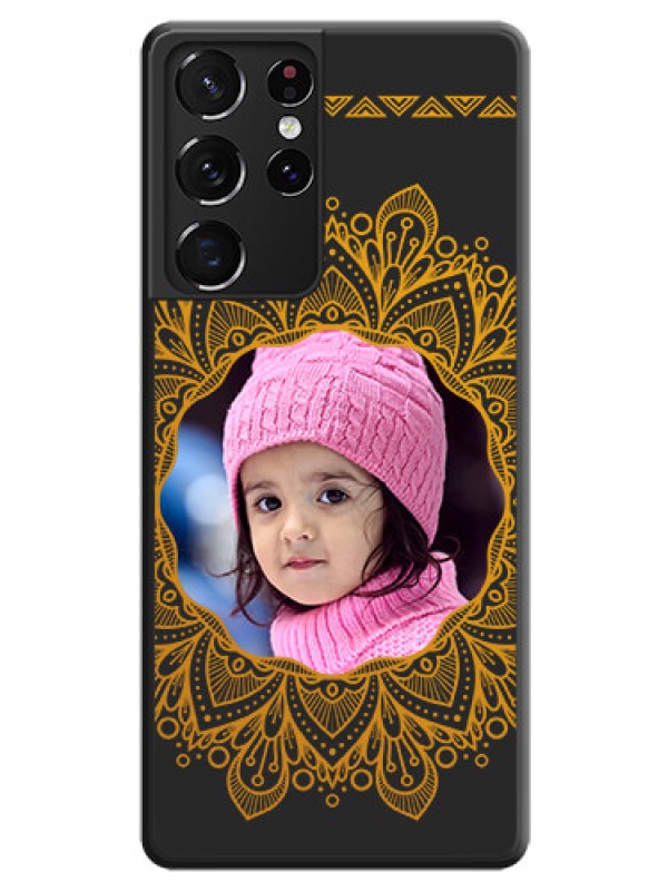 Custom Round Image with Floral Design on Photo on Space Black Soft Matte Mobile Cover - Galaxy S21 Ultra