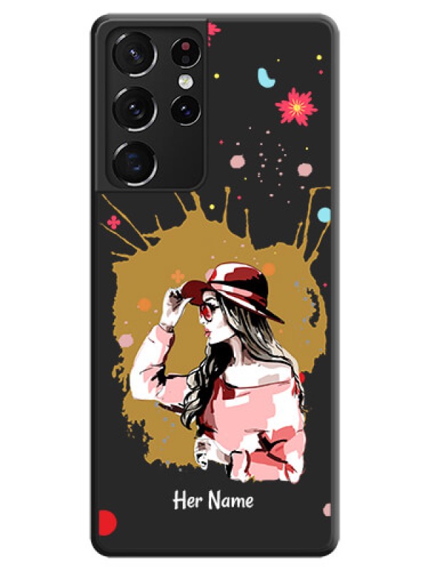 Custom Mordern Lady With Color Splash Background With Custom Text On Space Black Personalized Soft Matte Phone Covers -Samsung Galaxy S21 Ultra