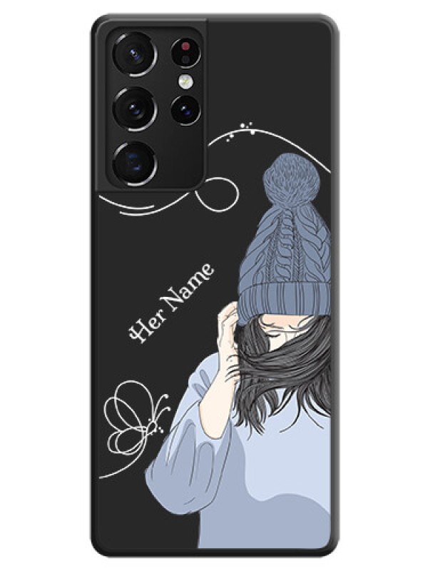 Custom Girl With Blue Winter Outfiit Custom Text Design On Space Black Personalized Soft Matte Phone Covers -Samsung Galaxy S21 Ultra