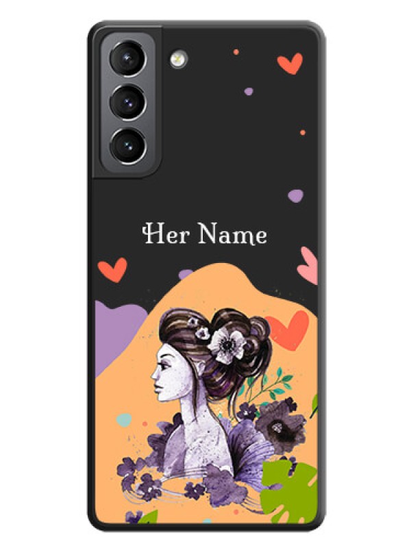 Custom Namecase For Her With Fancy Lady Image On Space Black Personalized Soft Matte Phone Covers -Samsung Galaxy S21