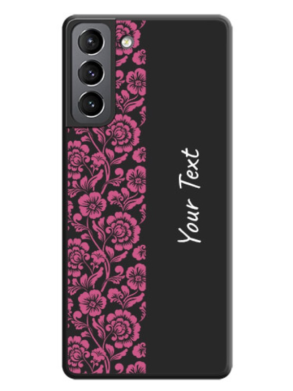 Custom Pink Floral Pattern Design With Custom Text On Space Black Personalized Soft Matte Phone Covers -Samsung Galaxy S21