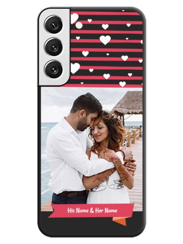 Custom White Color Love Symbols with Pink Lines Pattern on Space Black Custom Soft Matte Phone Cases - Galaxy S22 5G