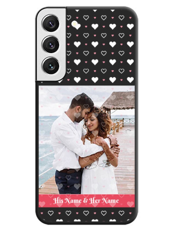 Custom White Color Love Symbols with Text Design on Photo on Space Black Soft Matte Phone Cover - Galaxy S22 5G