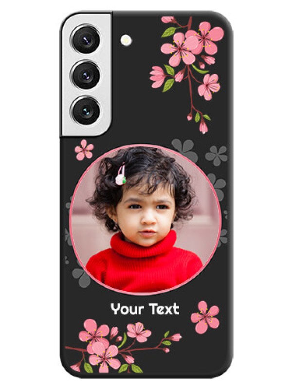 Custom Round Image with Pink Color Floral Design on Photo on Space Black Soft Matte Back Cover - Galaxy S22 5G