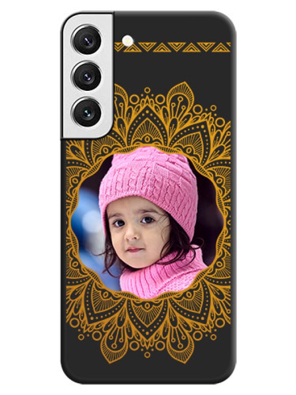 Custom Round Image with Floral Design on Photo on Space Black Soft Matte Mobile Cover - Galaxy S22 5G