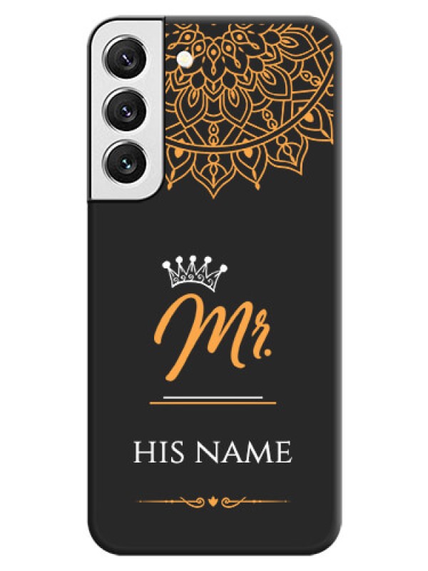 Custom Mr Name with Floral Design on Personalised Space Black Soft Matte Cases - Galaxy S22 5G