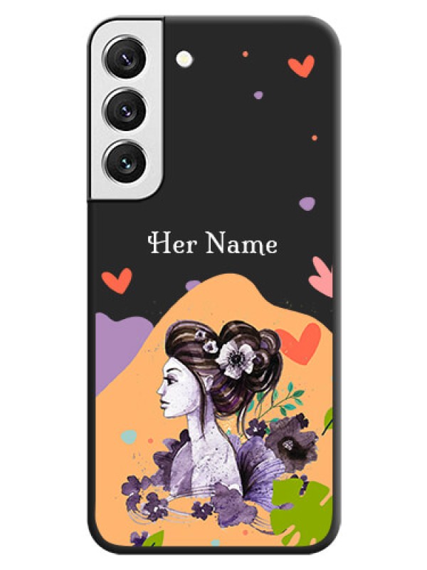 Custom Namecase For Her With Fancy Lady Image On Space Black Personalized Soft Matte Phone Covers -Samsung Galaxy S22 5G