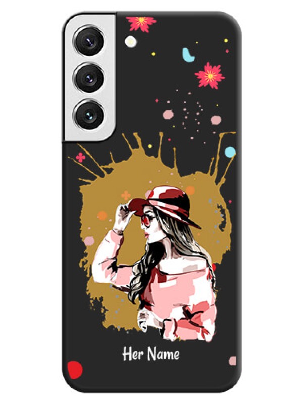 Custom Mordern Lady With Color Splash Background With Custom Text On Space Black Personalized Soft Matte Phone Covers -Samsung Galaxy S22 5G