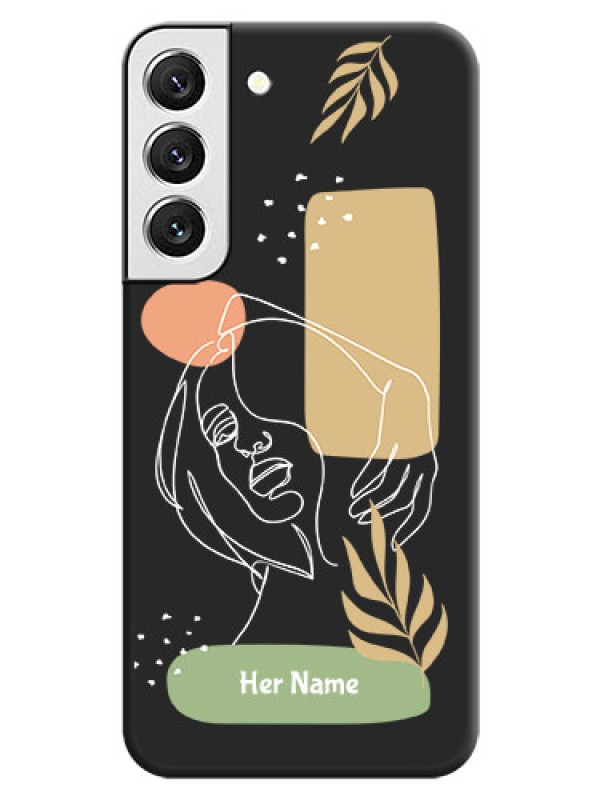Custom Custom Text With Line Art Of Women & Leaves Design On Space Black Personalized Soft Matte Phone Covers -Samsung Galaxy S22 5G