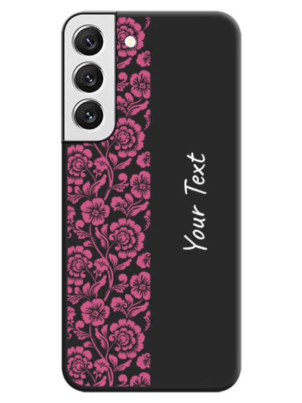 Custom Pink Floral Pattern Design With Custom Text On Space Black Personalized Soft Matte Phone Covers -Samsung Galaxy S22 5G