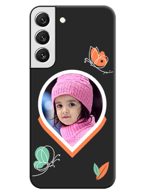 Custom Upload Pic With Simple Butterly Design On Space Black Personalized Soft Matte Phone Covers -Samsung Galaxy S22 5G