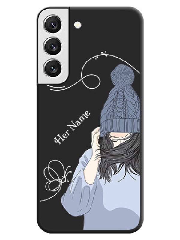 Custom Girl With Blue Winter Outfiit Custom Text Design On Space Black Personalized Soft Matte Phone Covers -Samsung Galaxy S22 5G