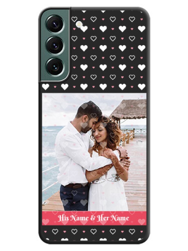 Custom White Color Love Symbols with Text Design on Photo on Space Black Soft Matte Phone Cover - Galaxy S22 Plus 5G