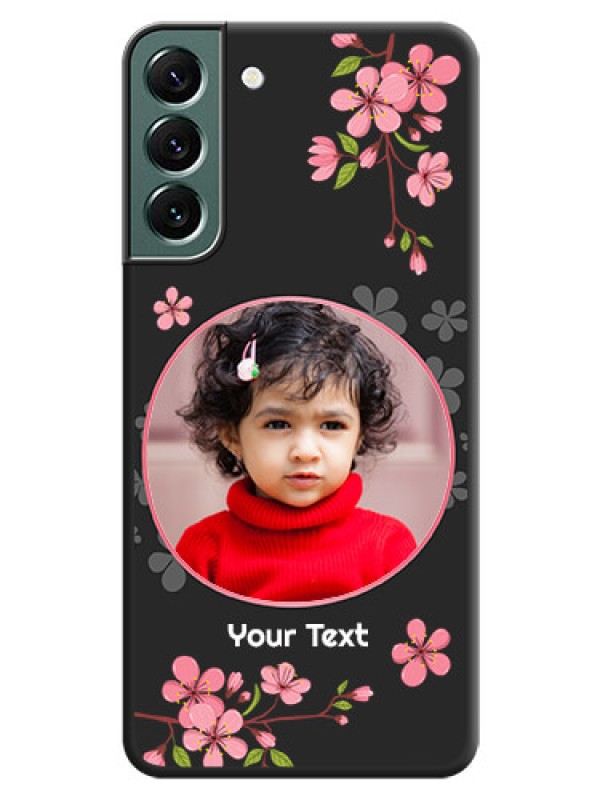 Custom Round Image with Pink Color Floral Design on Photo on Space Black Soft Matte Back Cover - Galaxy S22 Plus 5G