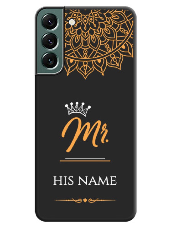 Custom Mr Name with Floral Design on Personalised Space Black Soft Matte Cases - Galaxy S22 Plus 5G