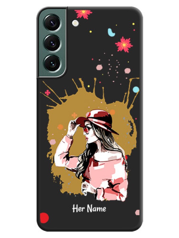 Custom Mordern Lady With Color Splash Background With Custom Text On Space Black Personalized Soft Matte Phone Covers -Samsung Galaxy S22 Plus 5G