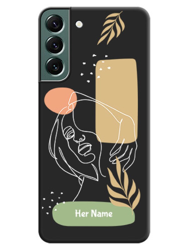Custom Custom Text With Line Art Of Women & Leaves Design On Space Black Personalized Soft Matte Phone Covers -Samsung Galaxy S22 Plus 5G