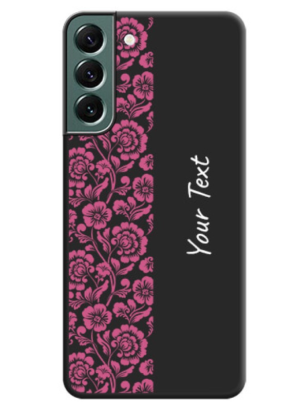 Custom Pink Floral Pattern Design With Custom Text On Space Black Personalized Soft Matte Phone Covers -Samsung Galaxy S22 Plus 5G