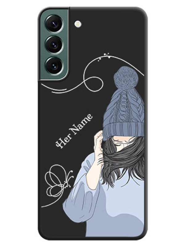 Custom Girl With Blue Winter Outfiit Custom Text Design On Space Black Personalized Soft Matte Phone Covers -Samsung Galaxy S22 Plus 5G