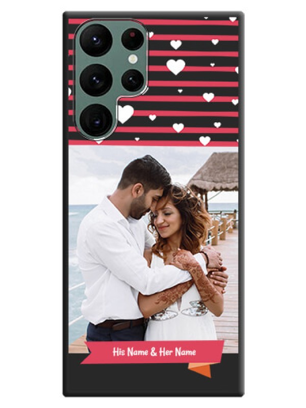 Custom White Color Love Symbols with Pink Lines Pattern on Space Black Custom Soft Matte Phone Cases - Galaxy S22 Ultra 5G