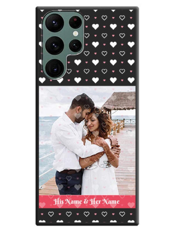 Custom White Color Love Symbols with Text Design on Photo on Space Black Soft Matte Phone Cover - Galaxy S22 Ultra 5G
